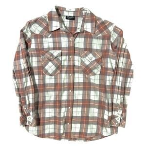 Wrangler‎ Retro Pearl Snap Plaid Flannel Size Medium 100% Cotton Cowboy Rodeo